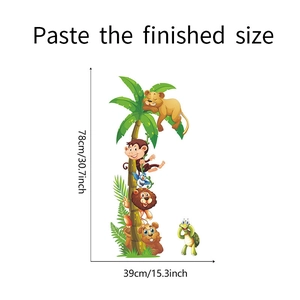 Detail showing cartoon forest animals wall sticker finished size of 78cm by 39cm