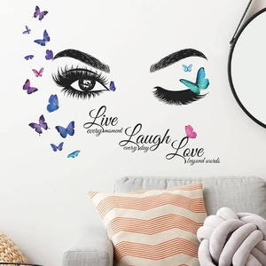 Creative wall sticker with butterfly and woman's eyes for modern home living room decor