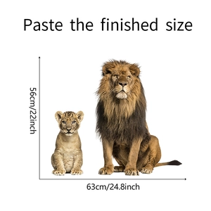 Détails des dimensions finales du sticker mural représentant un lion et son lionceau
