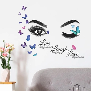 Creative eyelashes and butterfly wall decal with motivational quotes for home decor