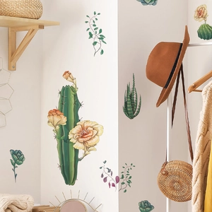 Stickers muraux cactus tropicaux avec motifs floraux aquarelle pour décor de maison