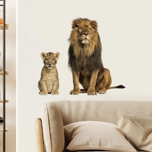Stickers Muraux Famille de Lions Réalistes Autocollants Animaux en PVC pour Chambre d'Enfant Salon Décoration Intérieure