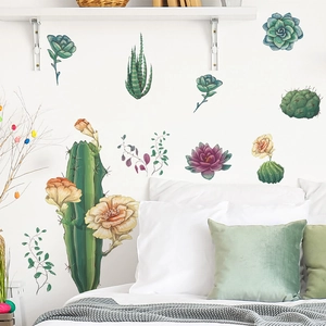 Stickers Muraux Cactus Tropical Aquarelle Succulentes PVC Amovibles Décalcomanies Murales Plantes Florales Pour Salon Chambre Décor