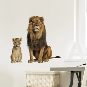 Stickers muraux lion et lionceau réalistes pour décoration de chambre d'enfant