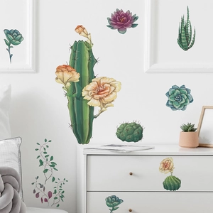 Stickers muraux cactus et plantes succulentes aquarelle pour décoration de salon et chambre