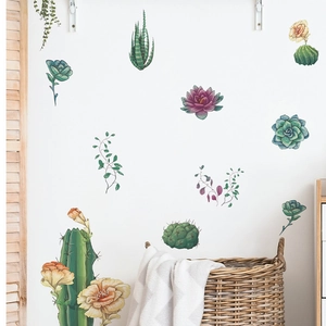 Stickers muraux plantes tropicales et cactus arc-en-ciel pour décor de salon et chambre