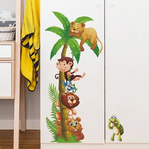 Cartoon forest animals and palm tree wall stickers for nursery and playroom wall decoration