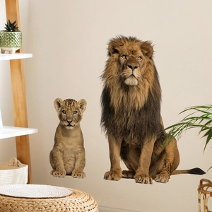 Stickers muraux famille de lions autocollants pour chambre d'enfant sur fond neutre
