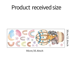 Detailed sheet layout of cartoon animal wall decals with giraffe and elephant 30x90cm