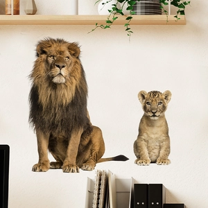 Stickers muraux lion et lionceau réalistes pour la décoration de chambre d'enfant