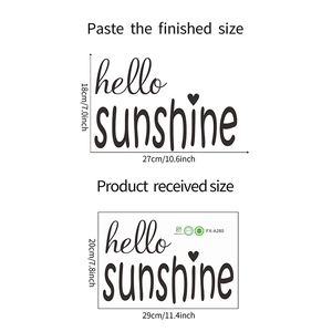 Detail showing dimensions of Hello Sunshine wall decal FX-A280 with product size charts