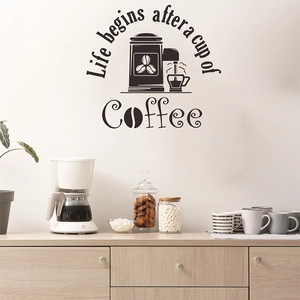 Life Begins After Coffee Quote Wall Sticker PVC Waterproof DIY Coffee Shop Kitchen Cafe Background Art Decor Wall Decal Black