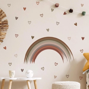 Boho rainbow and hearts wall stickers in Morandi earth tones for kids room decor