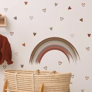 Rainbow and heart wall stickers in earth tones for kids room and nursery decoration