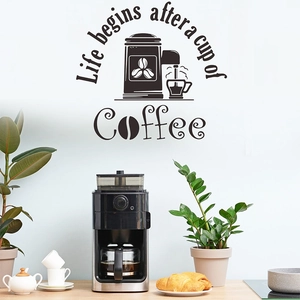 Black coffee wall decal Life begins after a cup of Coffee for kitchen and cafe decor