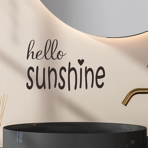 Modern hello sunshine wall sticker with heart for minimalist bathroom home decoration