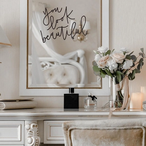 Black 'You Look Beautiful' wall decal for mirror decoration in elegant dressing room