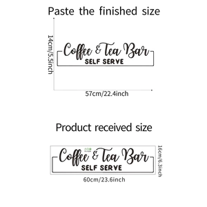 Dettaglio delle dimensioni per adesivo murale Coffee & Tea Bar da 57x14cm e da 60x16cm