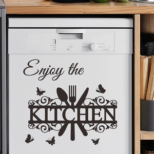 Enjoy the KITCHEN Wandtattoo mit Schmetterlings- und Besteckmuster auf Spülmaschine