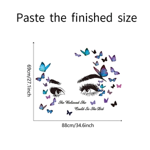Detailed dimension layout of the butterfly and eye wall decal with motivational quote