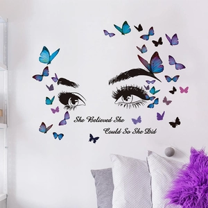 She Believed She Could So She Did wall decal with elegant eyes and purple butterflies
