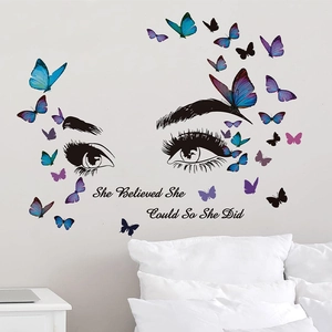 Beautiful butterfly eye wall sticker with inspirational quote for bedroom decoration