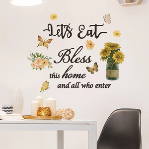 Adesivi murali con girasoli, farfalle e scritte decorative Bless This Home casa