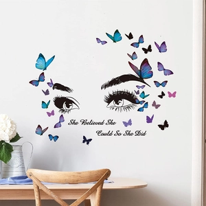 Inspirational Quote Butterfly Eye Wall Stickers She Believed She Could So She Did PVC Self Adhesive Wall Decal For Bedroom Home Decor