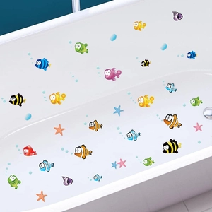 Cartoon ocean world fish wall stickers for bathroom decor on bathtub surface
