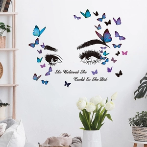 Creative wall sticker with butterfly and eye motif with She Believed She Could text
