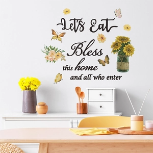 Adesivi murali con girasoli e farfalle e testo di benedizione per la decorazione casa