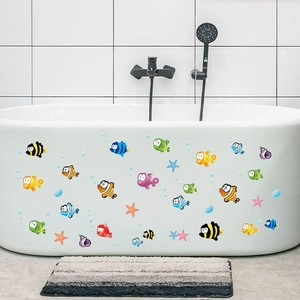 Cartoon underwater world fish wall stickers for bathroom decoration on white bathtub