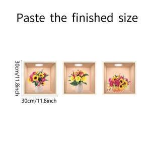 Three-piece set of 3D 30x30cm sunflower wall stickers with spotlit niches design