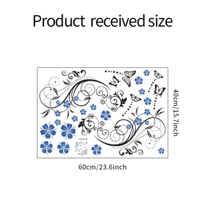 Macro view showing 60x40cm sheet layout of purple flower and butterfly vine wall decals