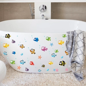 Cartoon underwater ocean world fish wall decals for bathroom tiles and bathtub decor