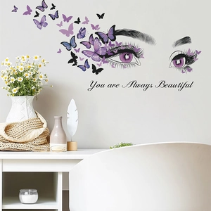 Purple Butterfly Eyes Wall Sticker Removable PVC Decal You Are Always Beautiful Art Home Decor For Living Room Bedroom