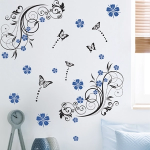 Purple flower and black butterfly vine wall sticker for living room home decoration
