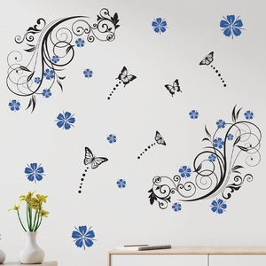 Purple Flower Butterfly Vine Wall Sticker PVC Self Adhesive Mural For Living Room Bedroom Background Home Decoration