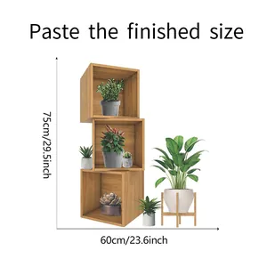Detailed size chart showing dimensions for a 3-tier wooden square wall planter shelf