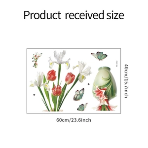 Detail view of FX-E252 embossed floral wall sticker with tulips and butterflies