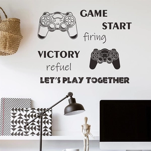 Stickers muraux manette de jeu et citations Game Start pour décoration de chambre