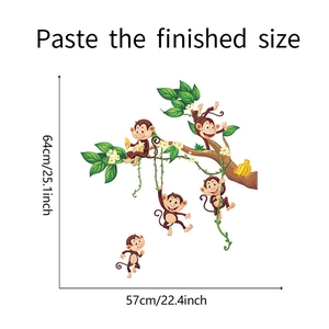 Tableau des tailles pour stickers singes affichant les dimensions finales de 64x57 cm