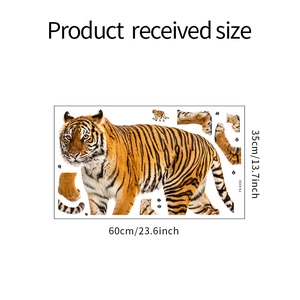 Detailed product size layout for realistic tiger wall sticker measuring 60x35cm