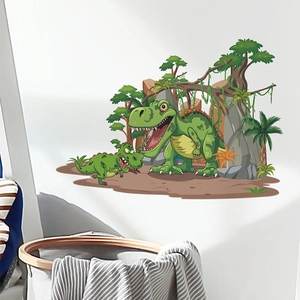 Cartoon Forest Dinosaur Wall Stickers For Kids Bedroom Nursery Kindergarten Background Wall Decoration PVC Animal Jungle Decals