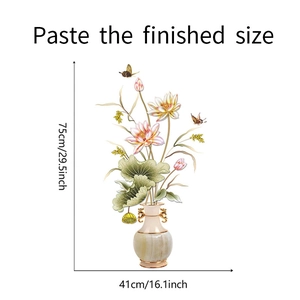 Detailed size dimensions of the Chinese style lotus and vase decorative wall sticker