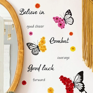 Daisy butterfly wall decals with inspirational English quotes for living room decoration