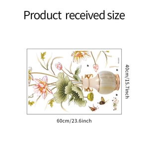 Detail of Chinese style lotus vase wall sticker showing 60x40cm sheet size and dimensions