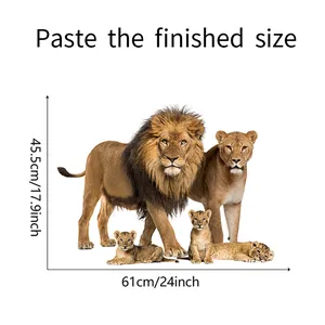 Tableau détaillé des tailles montrant les dimensions 45,5x61cm du sticker lion
