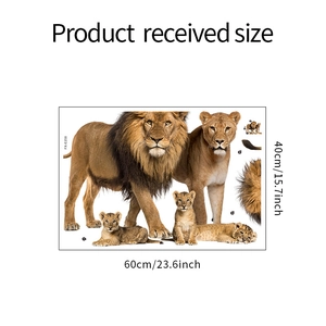Détail du sticker mural famille de lions avec dimensions soixante par quarante cm