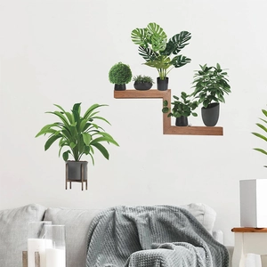 Modern PVC Green Plant Potted Monstera Wall Stickers Fresh Z-Shelf Potted Plants Decorative Wall Decals For Living Room Bedroom